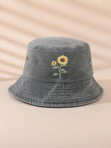 Sunflower Print Distressed Bucket Hat, Casual Outdoor Sun Protection Hat For Men And Women - Bucket Hat - View 7