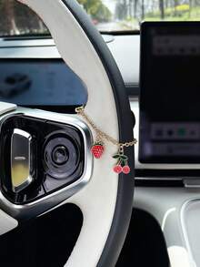 Décoration créative de volant de voiture en forme de fruits - fraise, cerise, pomme. Accessoire personnalisé de pendentif de chaîne pour l'intérieur de la voiture - A - Voir 1