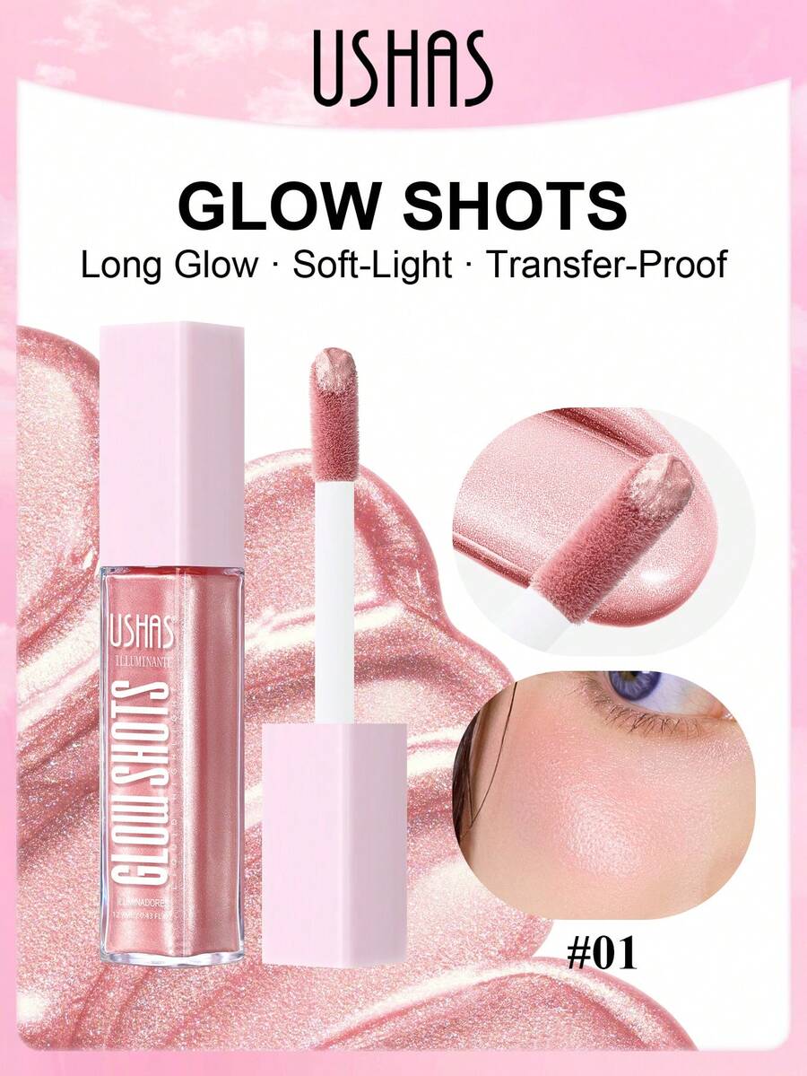 USHAS珠光高光，防水配方，提亮面部妆容，多效合一高光，持久光泽，适合所有肤质，节日和派对妆容必备