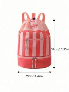 Unisex All-In-One Wet And Dry Separation Swim Bag With Adjustable Shoulder Straps, Colorful Striped Drawstring Backpack, Suitable For Beach, Pool And Hiking, Portable Sports Travel Storage Bag, Practical Pockets, Swim Bag, Poolside Accessory. - Multicolor - View 12
