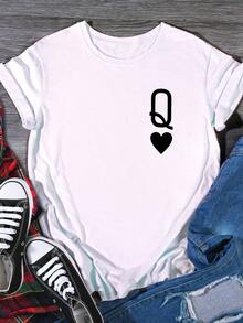 LUNE T-Shirt With Letter And Heart Print And Round Neck - 白色 - 查看 1