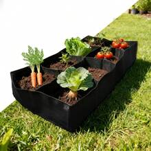 1pc 8-Pocket Fabric Raised Planter Box, Rectangular Plant Growing Bag, Breathable Planting Container - Black - View 4