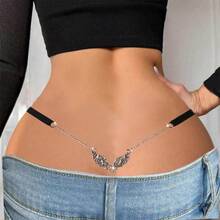 1 chiếc quần bikini đính đá lấp lánh hình cánh chim, quần lọt khe thời trang dành cho nữ. - màu đen - Xem 1