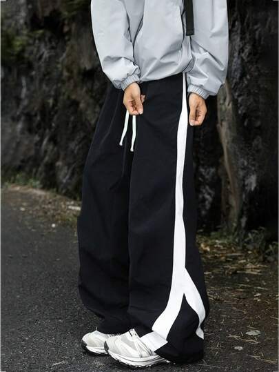 男士休闲直筒裤，侧边撞色设计，百搭舒适柔软长裤