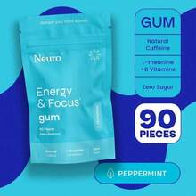 Neuro Energy Caffeine Gum/Mints For Energy & Focus (90 Pieces) - Sugar-Free With L-Theanine, Caffeine, Vitamin B12 & Vitamin B6 - Peppermint Flavor - 一 - 查看 3