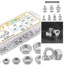 Bestselling 227pcs Metric Hex Nuts Assortment Kit M3 M4 M5 M6 M8 M10 M12, 304 Stainless Steel 18-8 External Hex Nut Set Hex Screw Nuts Hardware Nuts Producto Tendencia - B - 查看 1