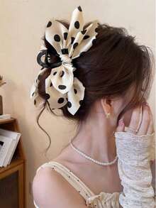 1 pieza Pinza de pelo con lazo grande a lunares, pinza de pelo elegante adecuada para uso diario, casual, trabajo, vacaciones, festivales, fiestas - Multicolor - Ver 1