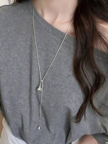 Korean Minimalist Adjustable Silver Water Drop Tassel Necklace, Versatile Elegant Layered Titanium Steel Choker Necklace Accessory For Women - Silver - View 6