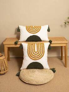 1/2 chiếc vỏ gối trang trí hình bán nguyệt thêu nhung, chất liệu vải cotton canvas, kiểu dáng Bắc Âu có tua rua, thích hợp cho phòng ngủ, phòng khách, ghế sofa, các dịp lễ hội, sinh nhật, tiệc tùng, mọi mùa, kích thước 30*50cm, 45*45cm (không kèm ruột gối) - màu xanh lá - Xem 8
