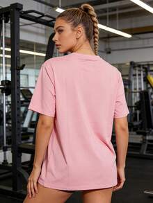 New Summer 2026 Collection, Locally Shipped Loose-Fit Graphic Tee, Short-Sleeve Breathable 100% Cotton, Casual Sports & Pilates Fitness Top - 粉色 - 查看 2