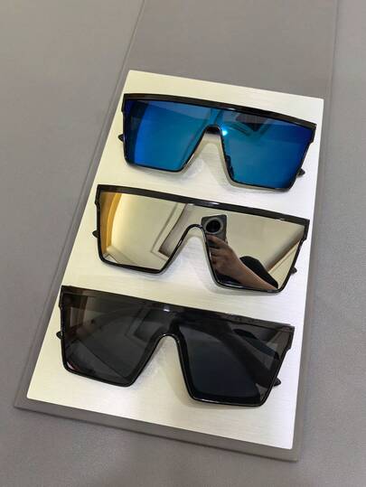3 Pairs Unisex Metal Square Fashionable , Large Frame Glasses Suitable For Summer Sun Protection, Beach Vacation, Outdoor Sports, Parties, Driving, Fishing, Cycling, Shopping And Photography
