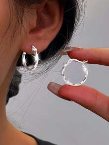 1 par de pendientes de aro trenzados de plata de ley 925, pendientes circulares minimalistas con giro, regalo de lujo refinado para mujeres - mahua - Ver 15