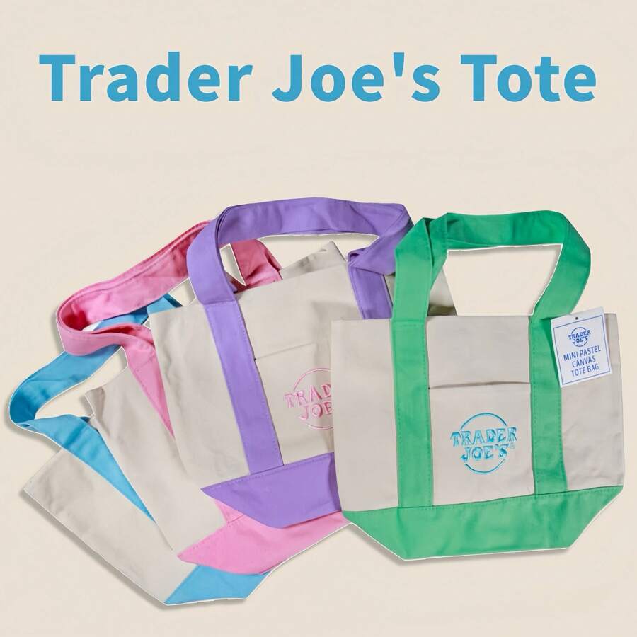 Trader Joe Large Tote Shopping Bag Cotton Canvas Embroidered Bag - 多色1 - 查看 1