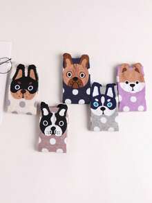5 Pairs Women's Socks, Polka Dot Crew Socks, Novelty Dog Animal Cartoon Short Socks, Casual Collegiate Style 3D Cartoon Socks, Suitable For Daily Wear - Multicolor - View 6