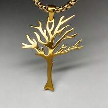 1pc New High-Quality Stainless Steel Tree Of Life Pendant Necklace, Unisex Hip-Hop Style - Silver - View 4