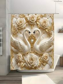 Bộ rèm tắm phòng tắm 1 mảnh họa tiết thiên nga và hoa hồng mạ vàng. Mang phong cách sang trọng nhẹ nhàng, lãng mạn đậm chất cô dâu và lấy cảm hứng từ cung điện châu Âu, bộ sản phẩm này vừa chống thấm nước vừa bền chắc. Bộ sản phẩm bao gồm 12 móc treo, cùng với nắp bồn cầu, thảm tắm và thảm trải sàn đồng bộ. - Nhiều màu - Xem 4