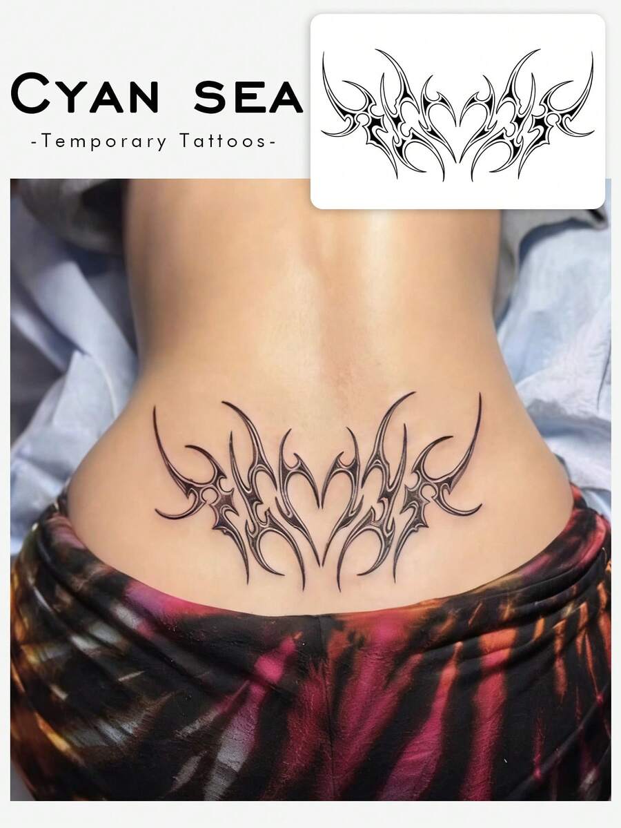 1 Tattoo Sticker Dark Thorn Heart Tattoo Sticker Sweet Cool Style Thorn Heart Temporary Tattoo Sticker, Washable, PVC, Disposable, Waterproof And Sweatproof, Non-Reflective On Arm And Back, Realistic Tattoo, Suitable For People, Daily Use, Lasts 3-5 Days - Black - View 1