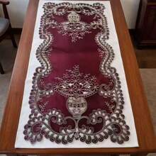 Toalha de Mesa Bordada 3D com Cesta Floral Bordô, Passadeira de Mesa para Reuniões Domésticas, Mesa de Jantar, Mesa de Centro, Gabinete de TV, Sapateira, Cômoda, Disponível em Vários Tamanhos - Vinho - Visão 8