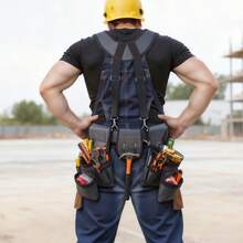 Tool Belt, 22 Pockets Tool Pouch With Suspenders For Men, Heavy Duty Adjustable Utility Belt Bag Suspenders For Electrician, Carpenter, Construction, Work Apron Organizer Waist Adjust 32 To 68in - Strappy Style, Regular Style, Double Waist Bag, Gray - View 1