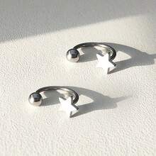 A Pair Of Stainless Steel Small Star C-Shaped Earrings, Front And Back Style - 2個 - 查看 4