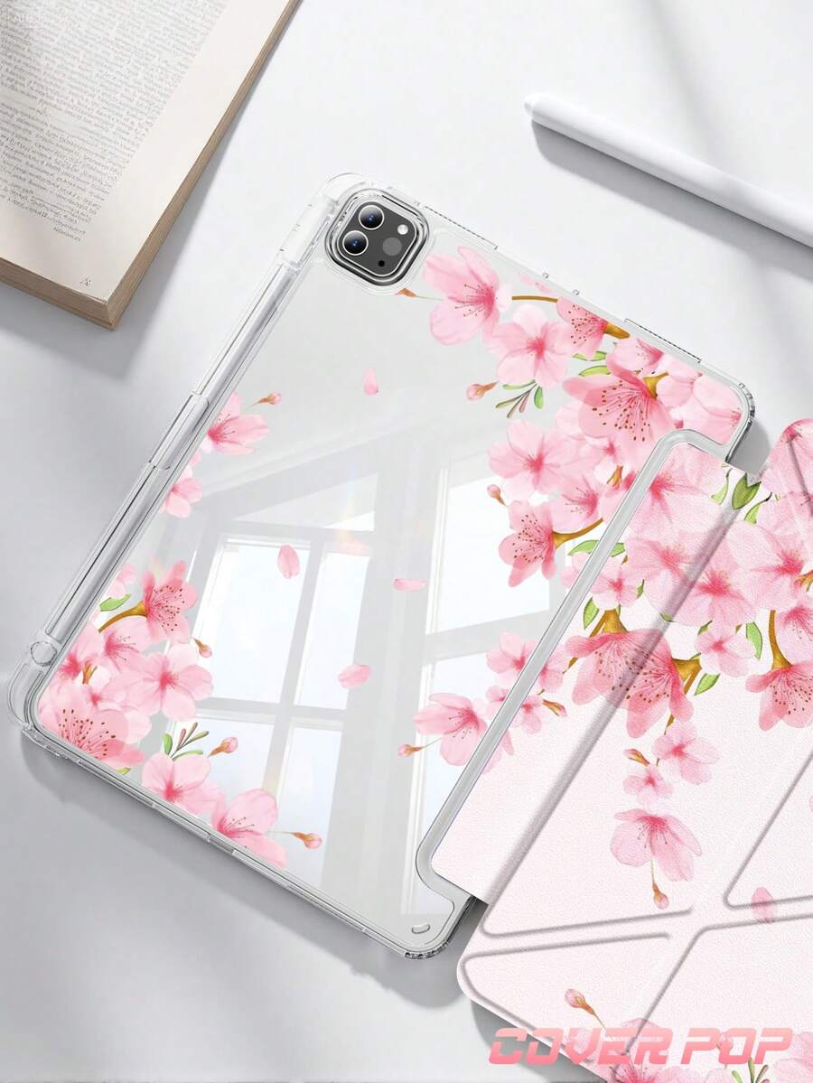 樱花图案平板电脑保护套，兼容 iPad Air 8 (M4) 2026 (11 英寸)/2026 (13 英寸)、9.7/10.2/10.5/10.9/12.9 英寸/iPad Pro 11/A16、第十代、Galaxy Tab S6 Lite 10.4 英寸、Kindle Paperwhite 第十二代 2024、Kindle（第十一代至 2024 版），柔软防震，支持智能睡眠/唤醒功能，Y 型折叠支架支持多角度观看，春季礼物之选。