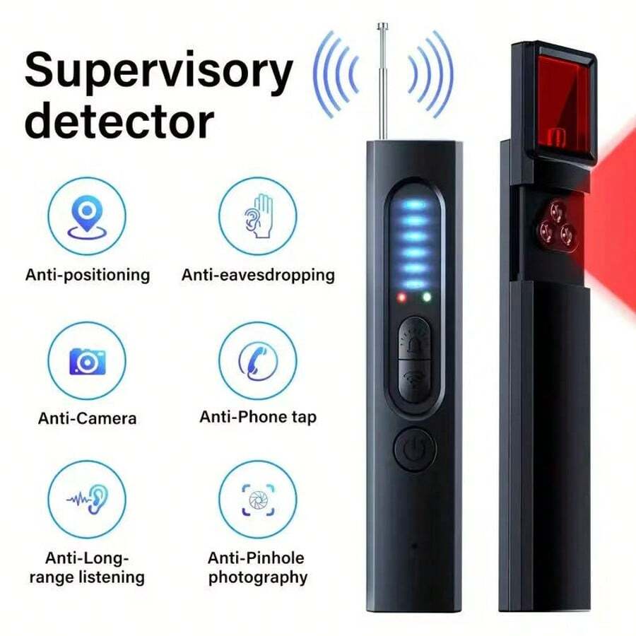 1pc Professional Hidden Camera Detector, Portable Privacy Protection Device, Anti-Eavesdropping GPS Tracking Scanner, With 6-Level Sensitivity Adjustment, 4 Scanning Modes (AIS/AV/Photo/Peephole), 72-Hour Battery Life, Rechargeable Via USB-C, Suitable For Hotel And Vacation Rental Room Safety. High Sensitivity Detector, Stylish Black Design.