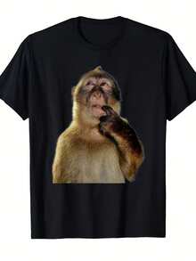 Funny Monkey Meme T-Shirt - Featuring The Classic Thinking Monkey And Thumbs-Up Donkey  Designs - Casual Top For Meme Enthusiasts - 黑色 - 查看 8