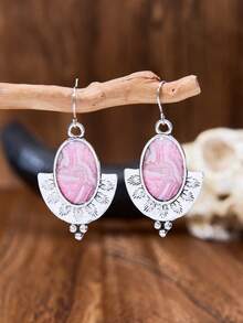 Khuyên tai nữ kiểu retro phương Tây hình bán nguyệt, hình bầu dục, màu hồng, làm từ hợp kim, có miếng dán, kiểu dáng bohemian mới, phụ kiện denim dành cho nữ. - Nhiều màu - Xem 1