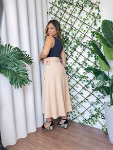 Women's Long Wrap Skirt In Viscose Linen With Tie Detail – Style And Comfort – One Size - 米色 - 查看 3
