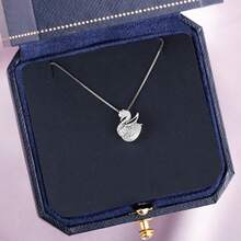 优雅天鹅项链，镶嵌水钻，奢华简约时尚ins风设计，精致颈链，百搭女士吊坠 - 銀色 - 查看 4