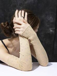1 đôi găng tay ren đính đá lấp lánh cho nữ, mỏng nhẹ, thoáng khí, thích hợp cho đạp xe, lái xe, du lịch, lễ hội, tiệc tùng, cắm trại. - Màu be-194 - Xem 4