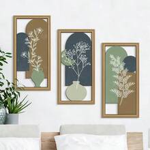 3 PiecesBohemian-Style Wooden Home Decor, Abstract Plant Wall Hanging With Openwork Pastoral Design, Suitable For Living Room, Bedroom, Study, Balcony, And Bathroom Home Decoration - Multicolor - View 2