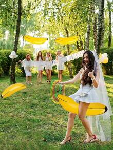 5pcs/Set - Inflatable Banana Toss Game Set, Suitable For Bachelor Party, Bachelorette Party, Engagement Party, Lingerie Party, Christmas, Mother's Day, Graduation Party (1 Banana And 4 Rings). For Adult Use Only. - Yellow - View 1