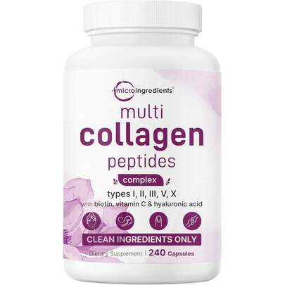 Multi Collagen Pills For Women & Men, 240 Capsules | Type I, II, III, V, X | Hydrolyzed Peptides With Biotin, Hyaluronic Acid, & Fat Soluble Vitamin C Complex | Non-GMO, Filler Free