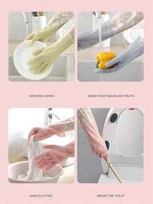 1 Pair Daisy Floral Pattern Jelly Color Household Gloves, Waterproof PVC Dishwashing And Laundry Gloves, Kitchen Cleaning Tool, Household Cleaning Supplies, Indoor Decor, Can Prevent Oil, Garbage, Detergent, Suitable For Kitchen, Travel, Restaurant, Mother's Day Family Gathering, Home Gifts - Multicolor - View 6