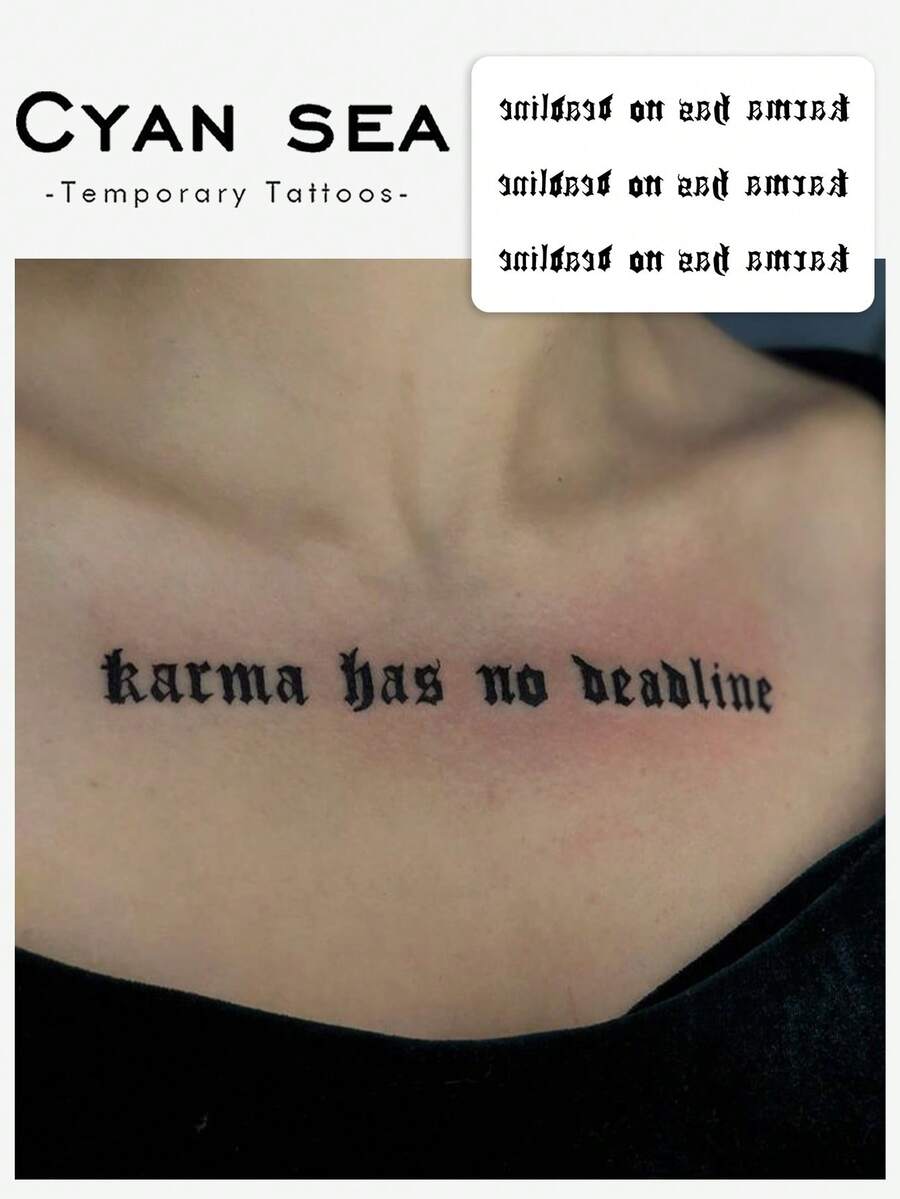 1 Tattoo Sticker With English Personalized Cursive Letters, Temporary Tattoo Sticker, Washable, PVC, Disposable, Waterproof And Sweatproof, For Arms And Back, Non-Reflective, Realistic Tattoo, Suitable For People, For Daily Use, Lasts 3-5 Days - Black - View 1