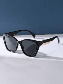 Women's Retro Elegant Cat Eye Large Frame Black Plastic Sunglasses, Fashionable UV Protection Sunglasses, Essential For Summer Vacation, Driving, Daily Wear, Suitable For Big Face - Black - View 3