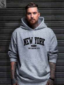 New York City Men's Unisex Kangaroo Hoodie Sweatshirt, Warm, Soft And Comfortable Winter Jacket, New Release, 100% Cotton - 灰色 - 查看 3