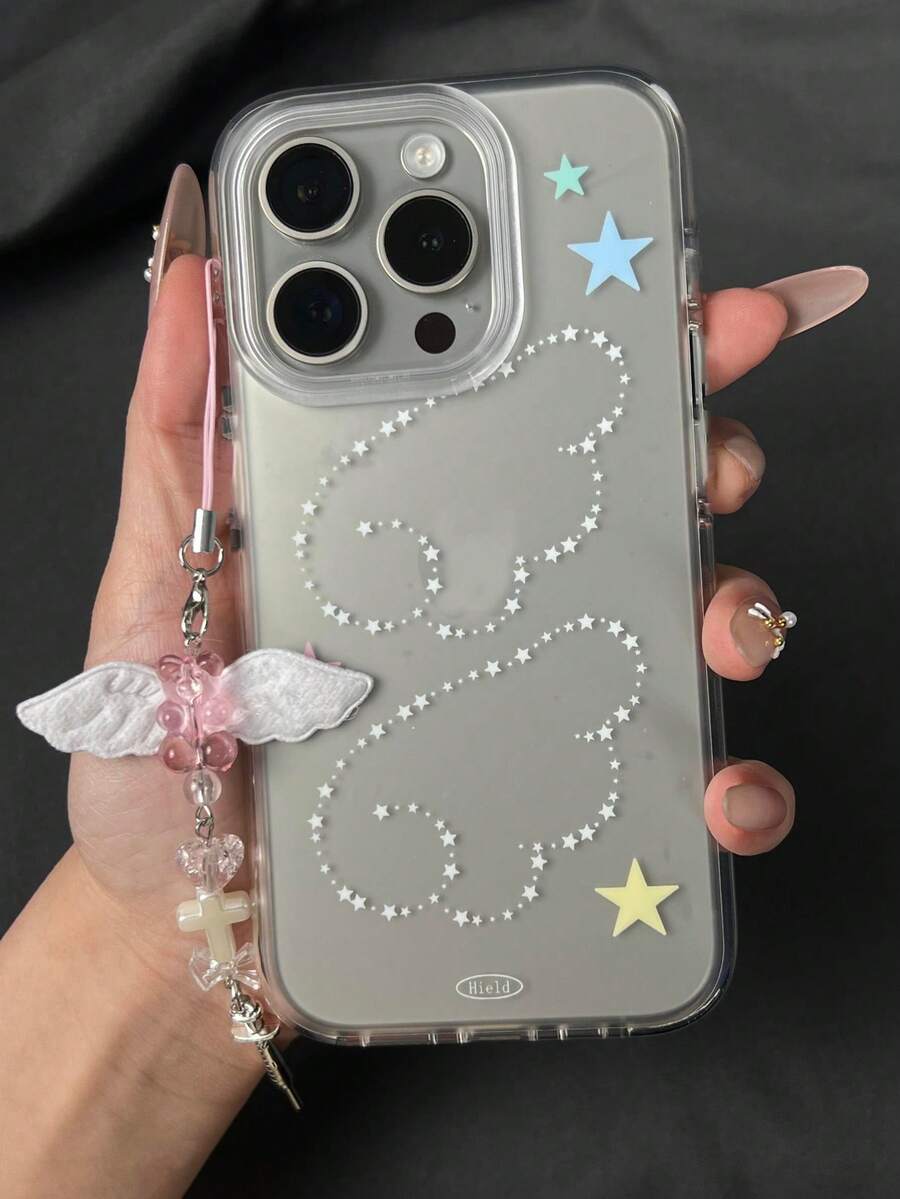 可爱卡通星星天使翅膀手机壳，适用于 17 Pro Max、16、15、14、13、12、11 Pro Max、14、15、16 Plus、17、13，透明软壳