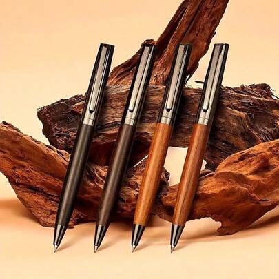 1pc Premium Wooden Ball-Point Pen, Natural Wood Color Ballpoint Pen And Rollerball Pen - An Ideal Gift For Men, Husbands And Fathers On Birthdays. A Business Office Gift Item, Comes With 0.5mm Black Refill, Suitable For Office, Business Occasions, Back To School Season, Daily Office Supplies And Gift Giving