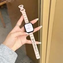1条透气镂空心形设计运动表带,兼容38mm、40mm、41mm、42mm、44mm、45mm、49mm尺寸的1/2/3/4/5/6/7/8/9/10/SE/Ultra系列手表,耐用、柔软、时尚,女士表带 - 粉色 - 查看 5