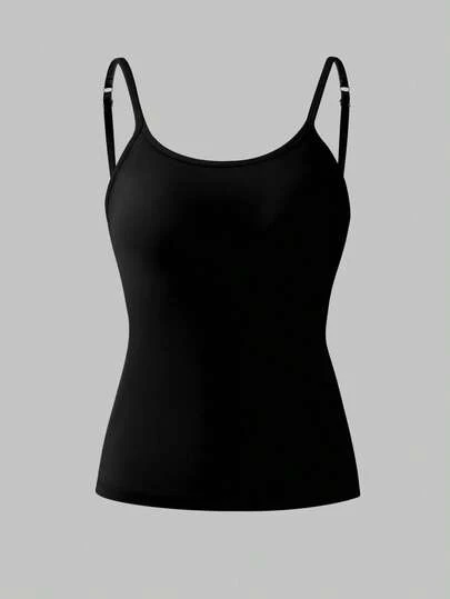 Women's Solid Color Basic Camisole With Adjustable Straps, Comfortable Suit-Like Fabric Undershirt