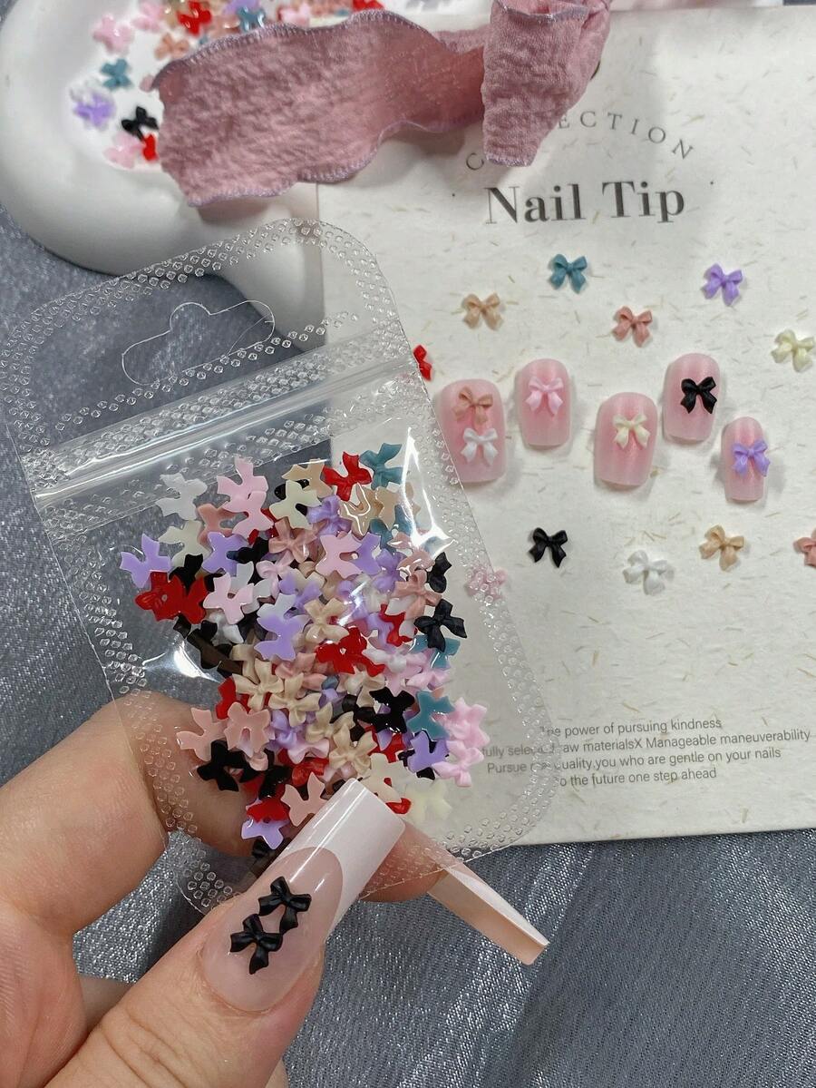 100 peças/300 peças por saco Laços de resina sólida multicoloridos fofos, adequados para arte de unhas DIY e manicure em resina - inodoros, decorações de unhas multifuncionais e usáveis, acessórios de arte de unhas | Encantos de unhas coloridos | Arte de unhas