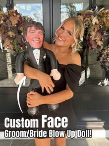 Custom Face Groom/Bride Blow Up Doll Inflatable, Hen Party, Bachelorette, Wedding Favor, Custom Photo Party Supplies, Reusable Cutout For Bridal Shower, Photo Booth Props - Multicolor - View 2