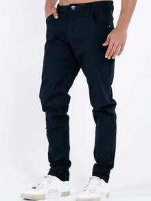 Men's Slim Fit Dress Pants With Welt Pockets And Lycra - 藏蓝色 - 查看 1