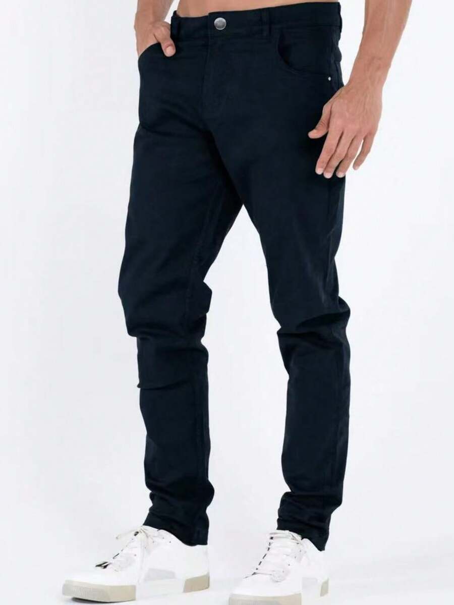 Men's Slim Fit Dress Pants With Welt Pockets And Lycra - 藏蓝色 - 查看 1