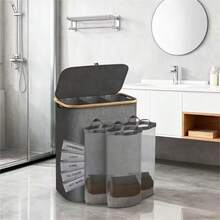 Giỏ đựng quần áo bẩn hai lớp có nắp đậy, dung tích 44,91 gallon, kèm 3 túi đựng quần áo, giỏ đựng quần áo bẩn dung tích lớn có nắp đậy, túi bên trong có thể tháo rời, giỏ đựng quần áo bẩn gấp gọn tiết kiệm không gian. - Nhiều màu - Xem 11
