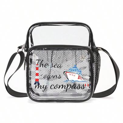 TINYAT Túi đeo chéo trong suốt chủ đề hàng hải, được chấp thuận sử dụng tại sân vận động, túi đeo vai trong suốt cho du thuyền và buổi hòa nhạc.