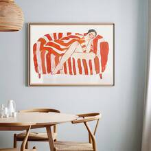 1pc, Canvas Wall Art, Framed Wall Art, Abstract Woman Relaxing On A Red And Orange Striped Sofa, Vibrant Home Decor Painting, Line Art, Art Deco Poster, Apartment Decor, Room Decor Aesthetics, Dopamine-Inducing Decor, Dorm Room Decor, Living Room Decor, Bathroom Decor, Kitchen Decor, Dining Room Decor, Bedroom Decor, Gift, Housewarming Gift, Office Decor - A - View 9