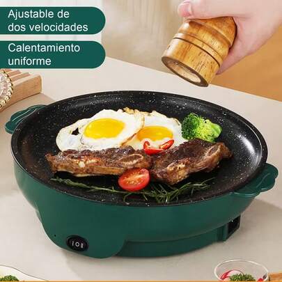 Wok eléctrico antiadherente multifuncional: pequeño y ligero, adecuado para 1 - 3 personas, muy adecuado para barbacoa coreana, Shabu - shabu y sopa, con recubrimiento antiadherente. Mini estufa eléctrica para dormitorios estudiantiles, barbacoas familiares y superficies antiadherentes para llevar.